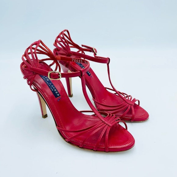 Ralph Lauren Purple Label Multi T-strap Heels Red 5.5 - Picture 1 of 10